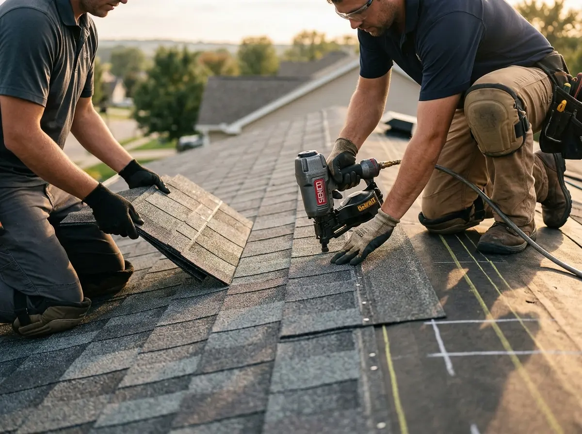Professional roofer working on a residential roof in Zephyrhills